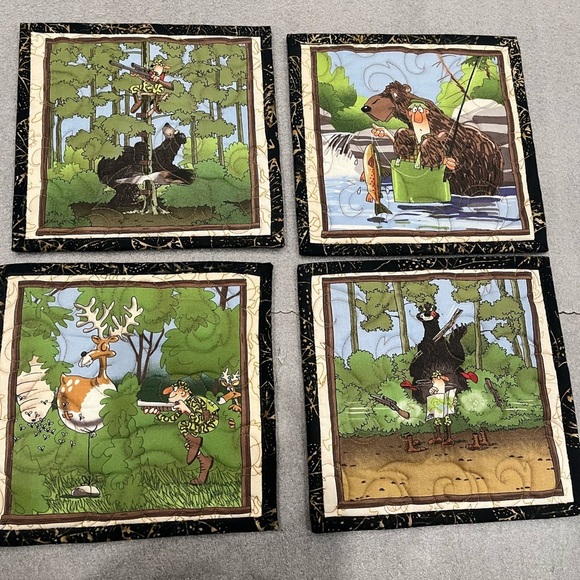 Set of 4 Cartoon Forest Animal Plate Matts - Picture 1 of 4